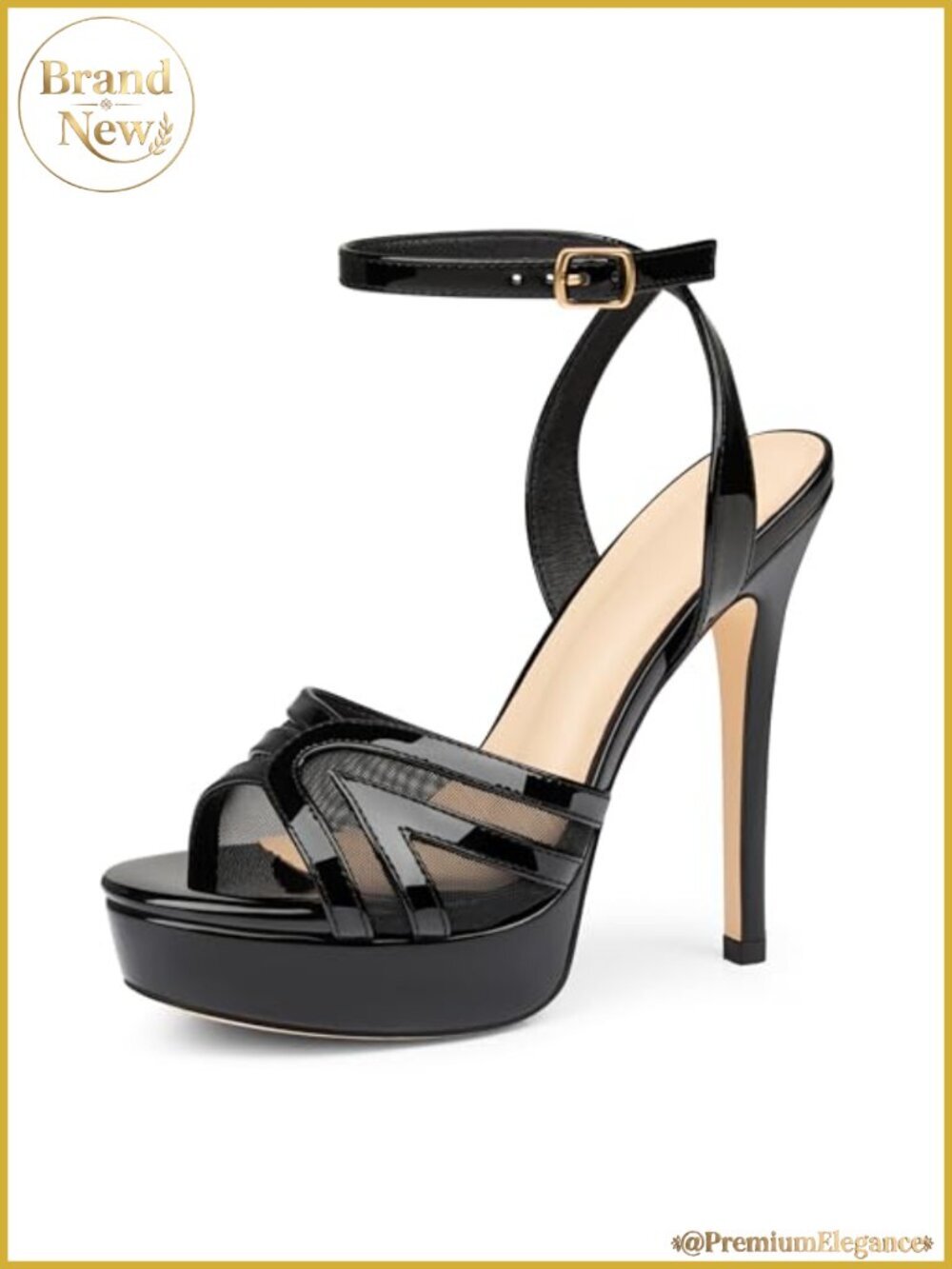 Mesh Platform Stilettos Open Toe Heeled Sandals Ankle Strap